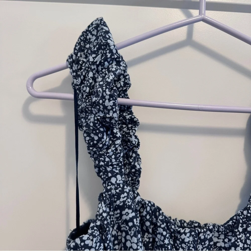 Abercrombie & Fitch Puff Strap Babydoll Mini Dress In Blue Floral Size Medium - Picture 6 of 11